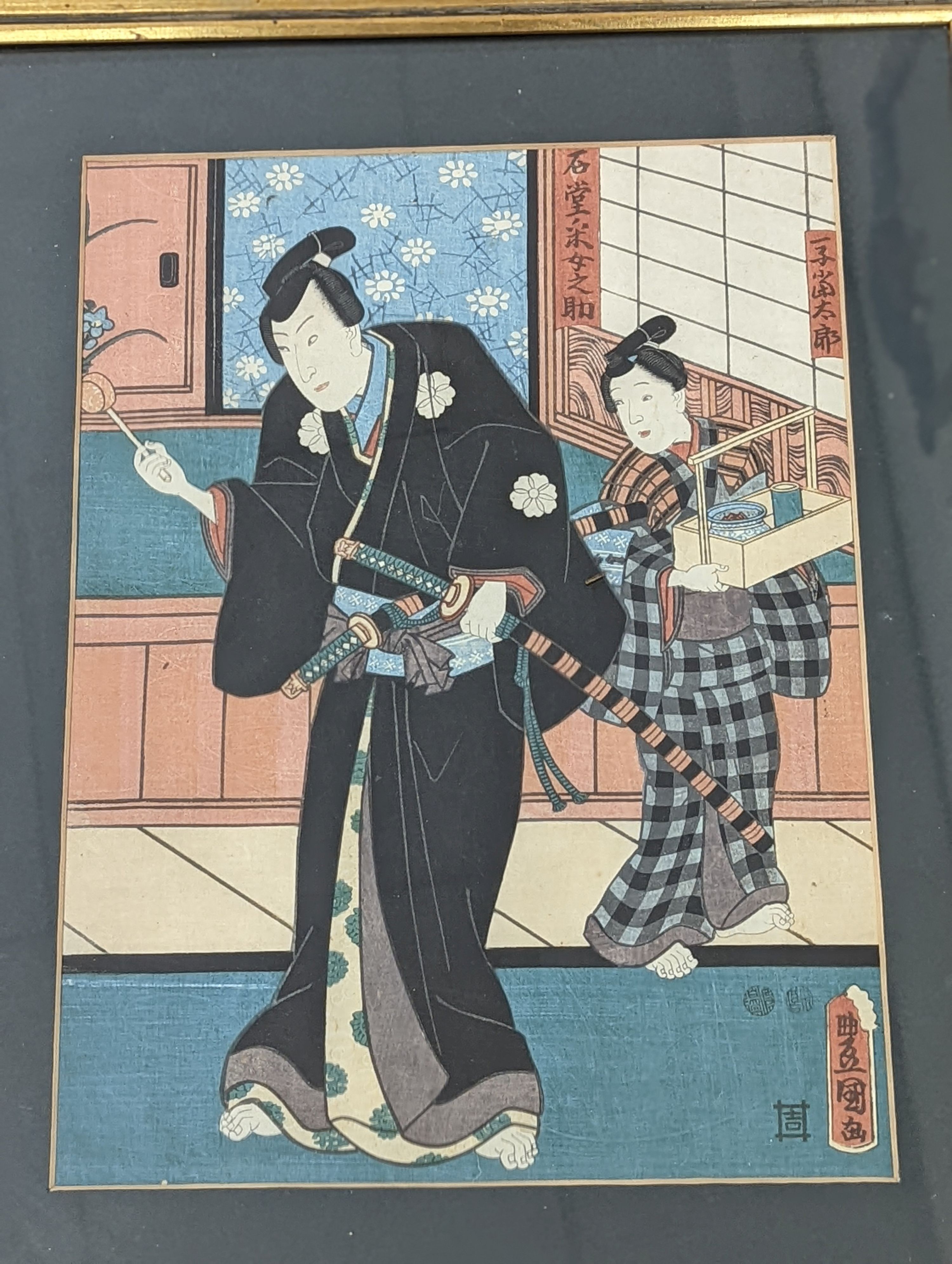 Ten assorted Japanese woodblock prints, mostly studies of actors, largest 32 x 24cm